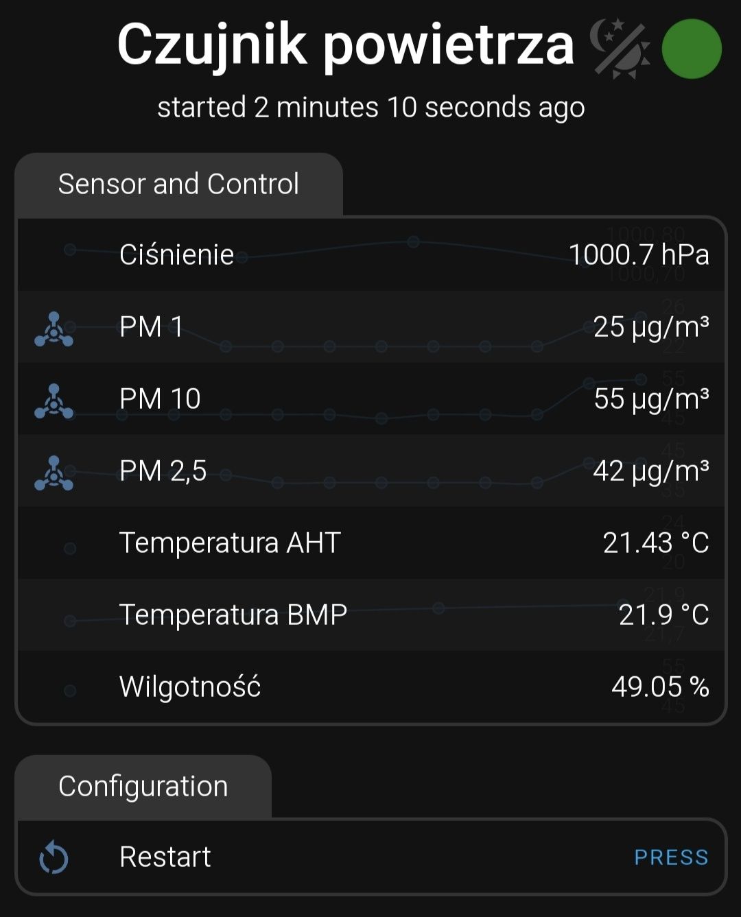 Czujnik powietrza (smogu - PM1, PM2.5, PM10) i stacja pogody,