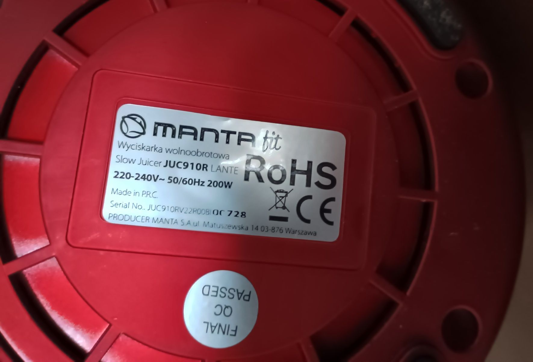 Silnik 200W do wyciskarki Manta JUC 910R