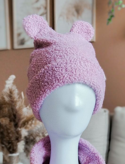 Czapka zimowa baranek pudrowy róż