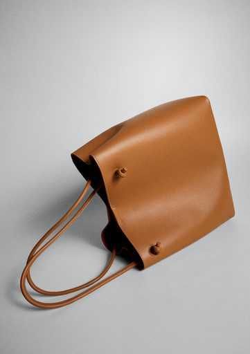 MANGO Torba torebka z węzłami beżowa brązowa duża shopper magnes
