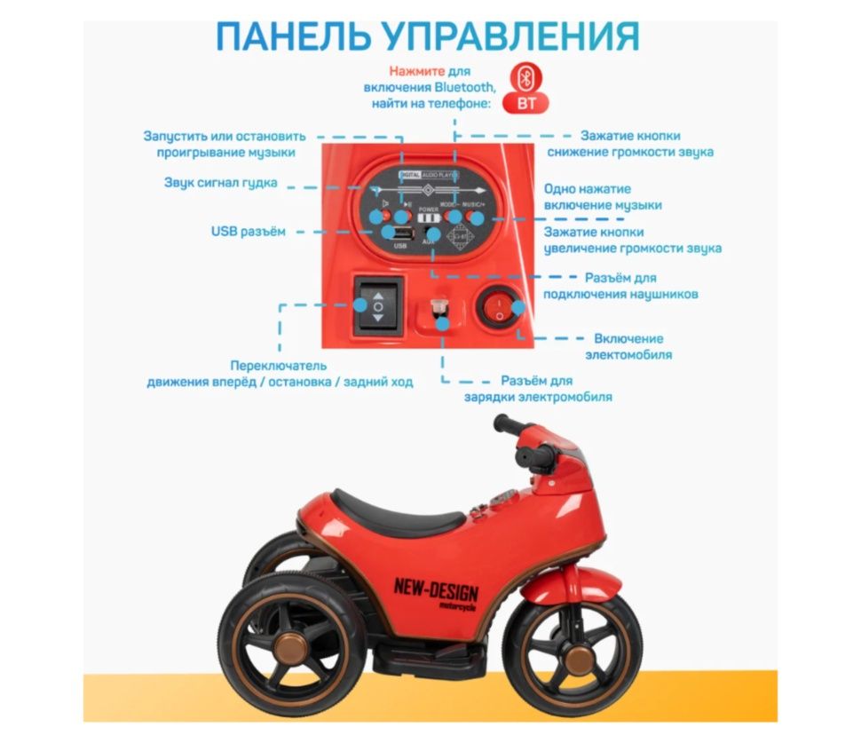 Детский электроскутер, трицикл, электромобиль, мотоцикл