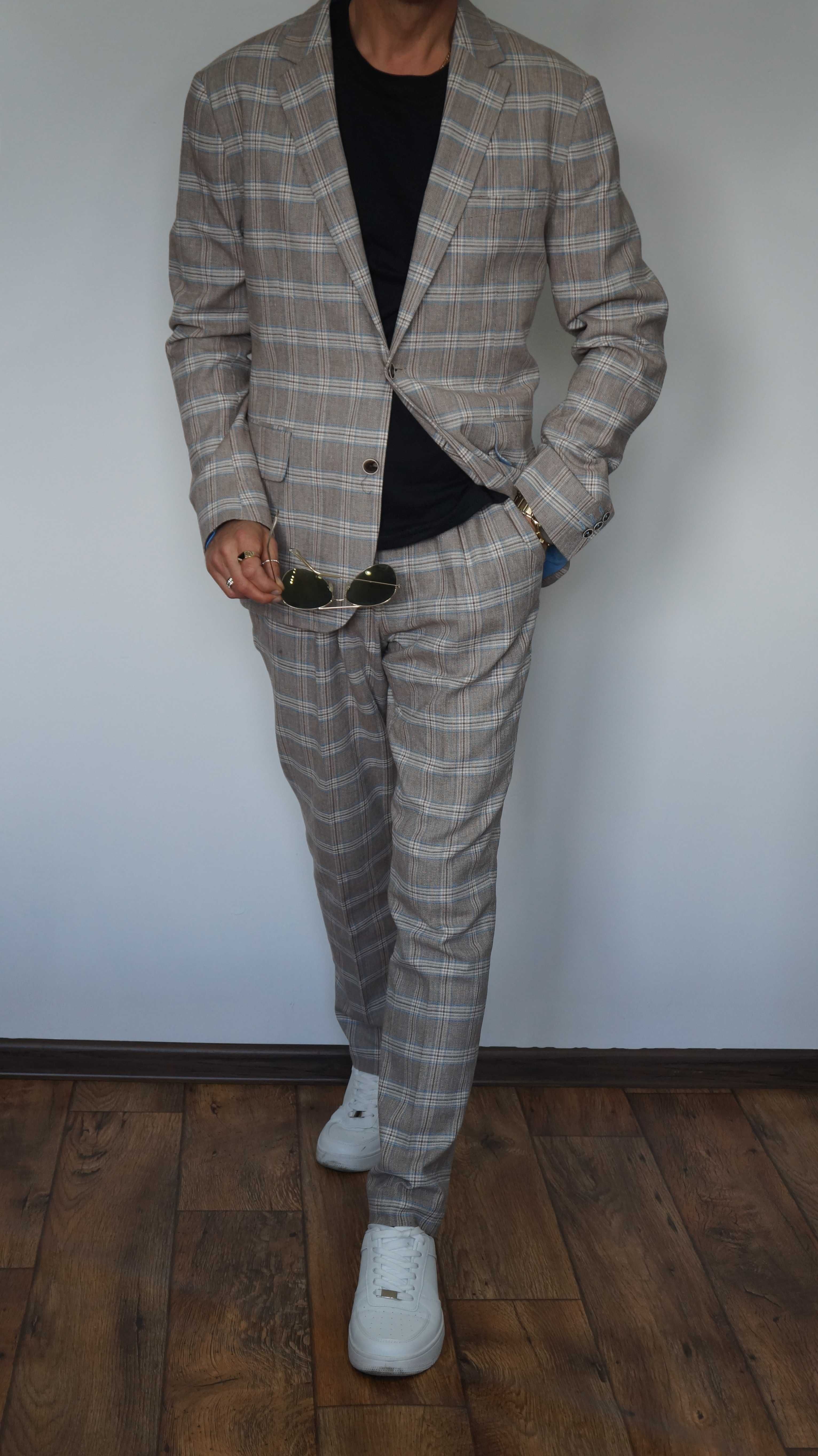 Garnitur Medicine Rozmiar M Kolor Beż krata Slim Fit