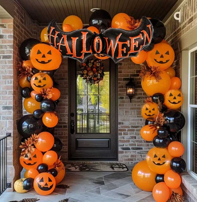 Zestaw dekoracji na halloween balony napis 82 szt dynie