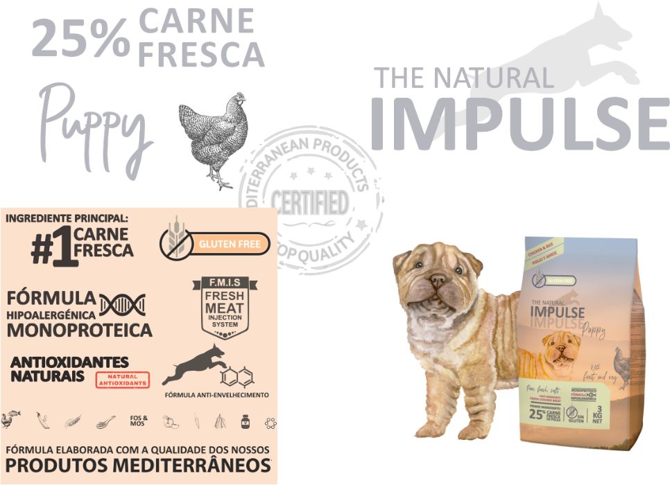 Ração - THE NATURAL IMPULSE PUPPY P/Cachorro - FRANGO - Saco 3kg / 12k