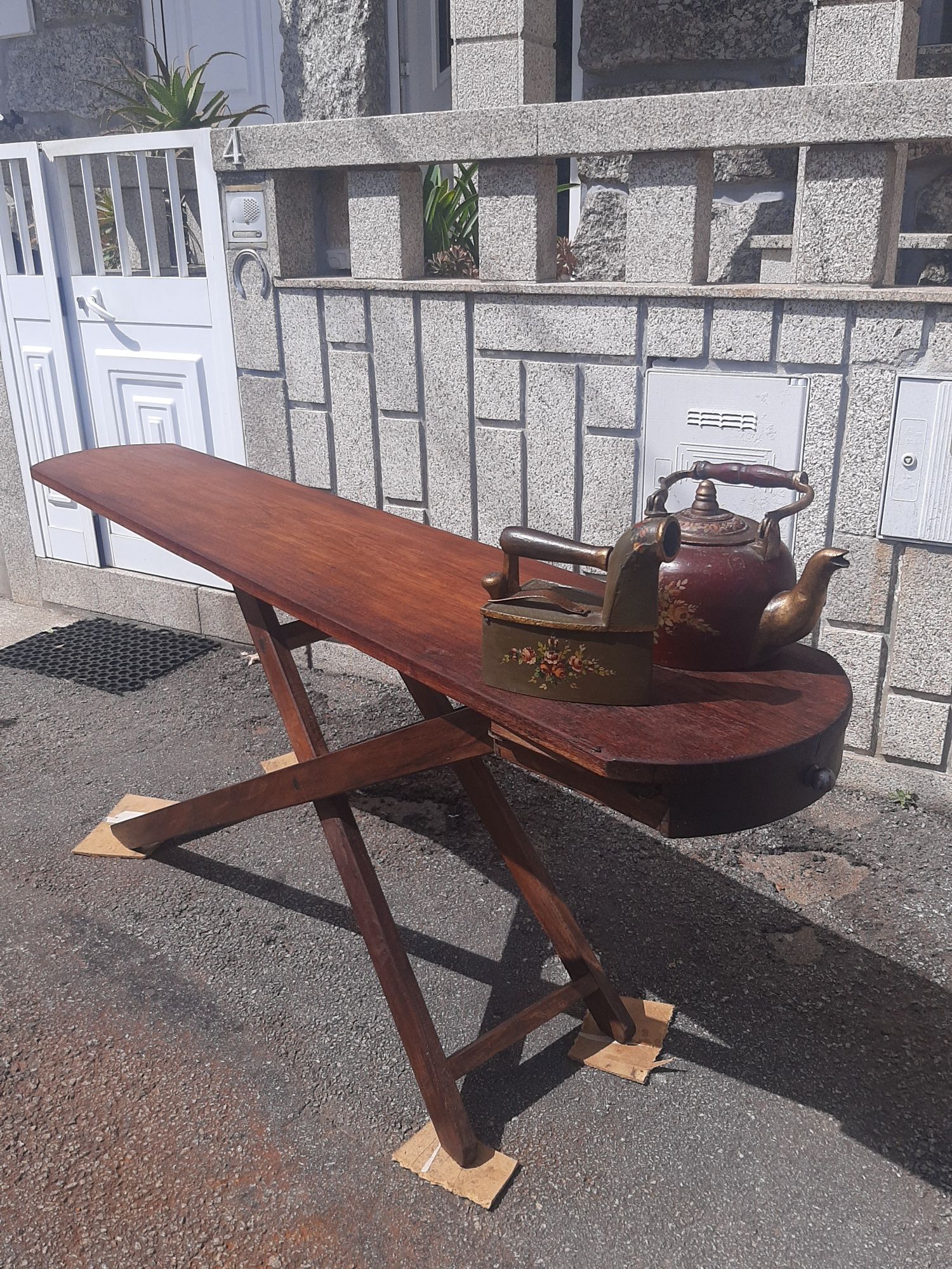 Antiga   Grande Mesa Tábua de Engomar Em Madeira de Carvalho Maciça