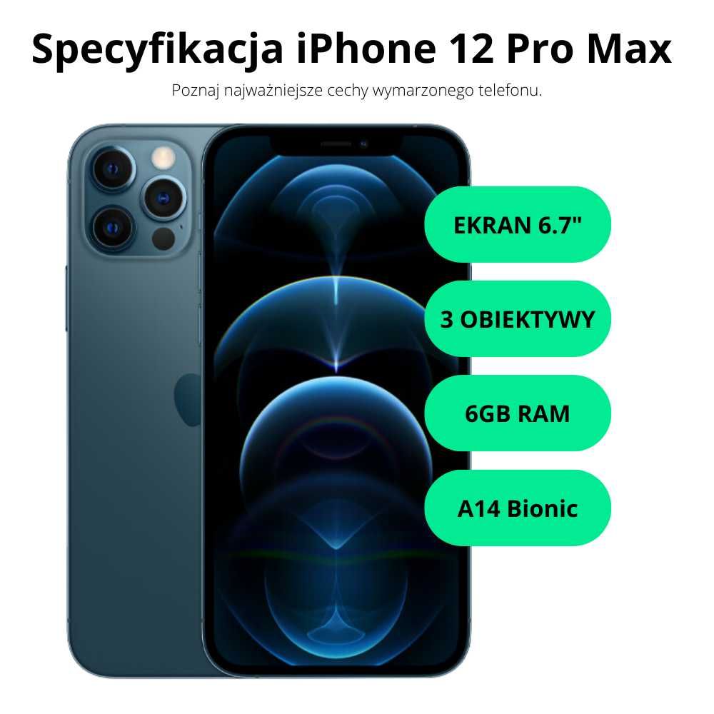 HIT!!!/iPhone 12 Pro Max 256 GB Pacific Blue /gwar 24 msc/ZŁOTE TARASY