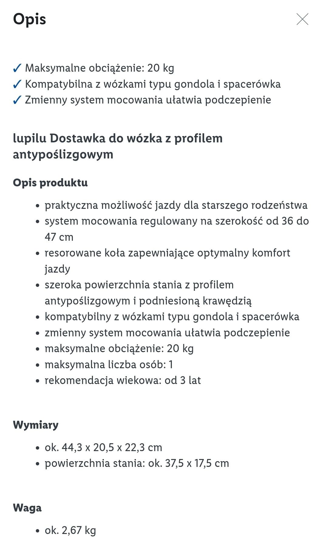 Dostawka do wózka Lupilu