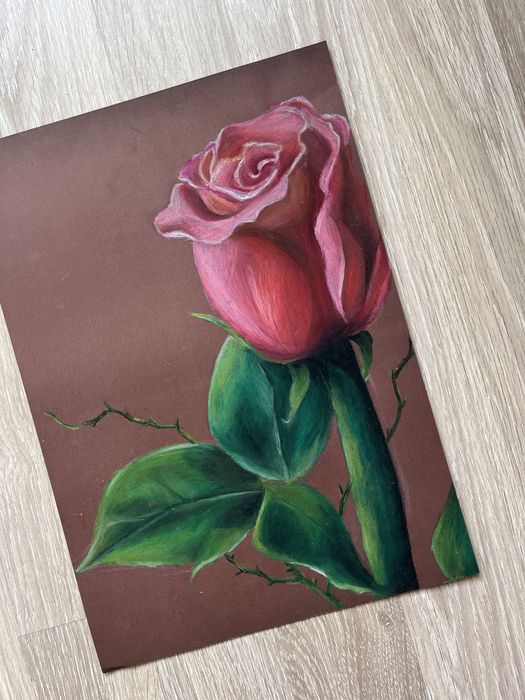 Róża z bliska obraz pastelowy martwa natura dekoracja artystyczna