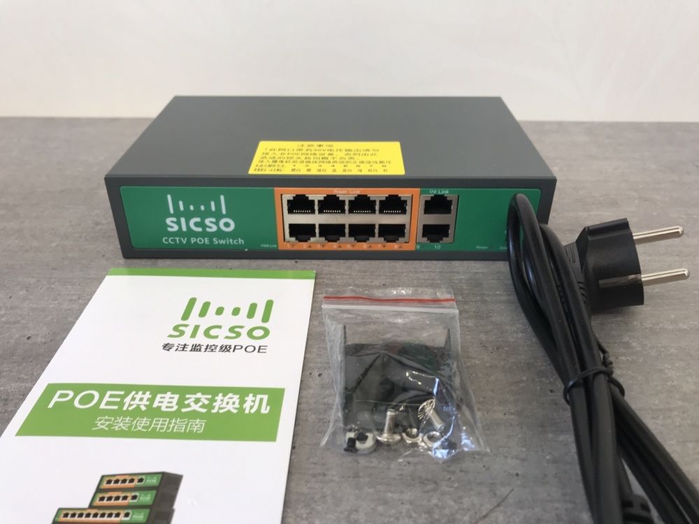 PoE свич свитч Sicso на 10 портов для интернета видеонаблюдения до250м
