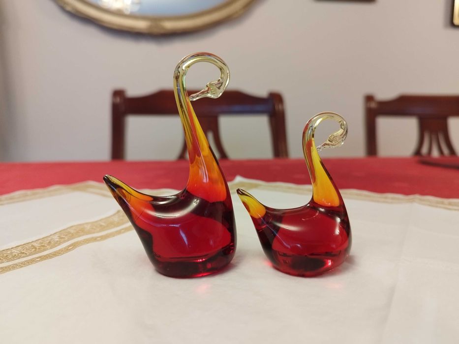 MURANO_kolorowe szkło_szklana figurka - łabędź/łabędzie- komplet 2szt.