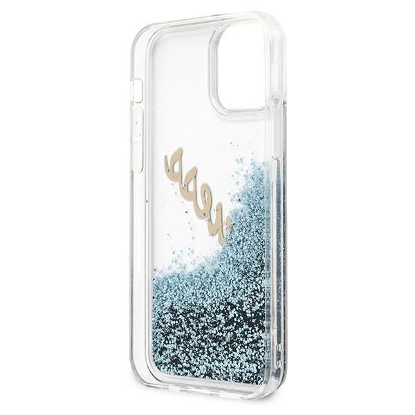 Etui Guess Glitter Vintage Script do iPhone 12 Pro Max 6,7", Niebieski