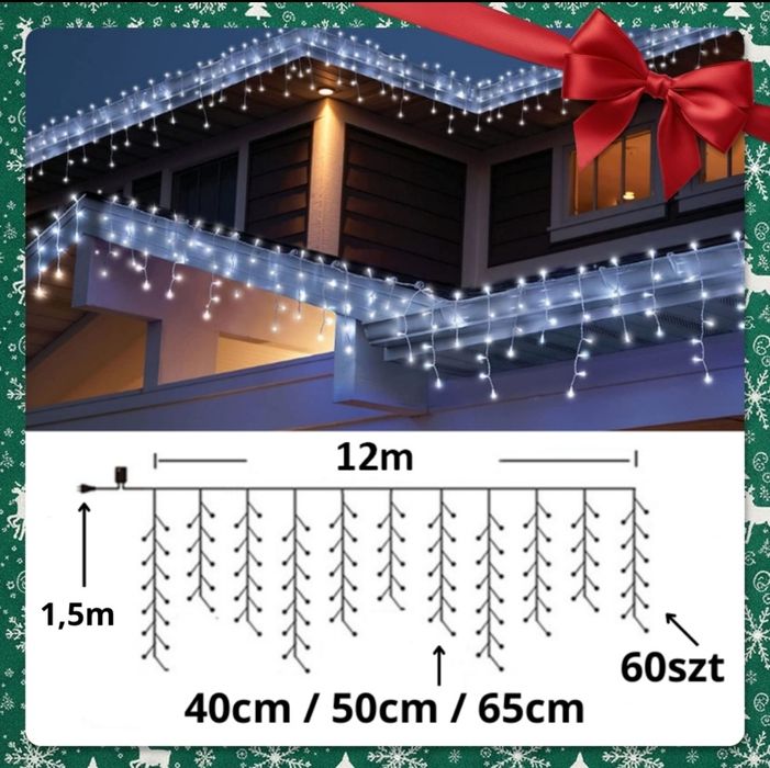 Sople LED 300 zimne 13,5m z efektem flash odporne IP44 kurtyna świetln
