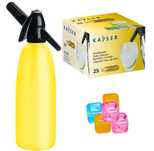 Saturator syfon do wody sodowej żółty 1L + 25 naboi + 5 kostek lodu