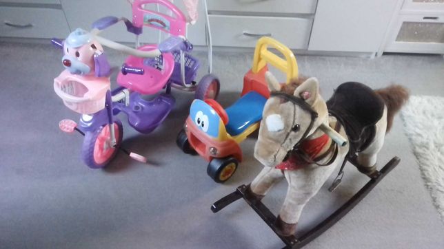 Rower dziecięcy trzykołowy,konik na biegunach,samochód zestaw