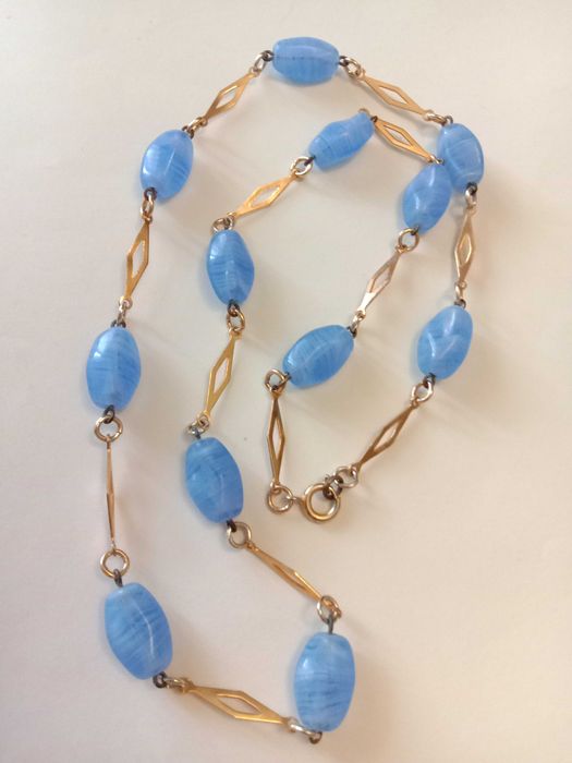 Бусы колье молочное стекло аврора бореалис винтажное