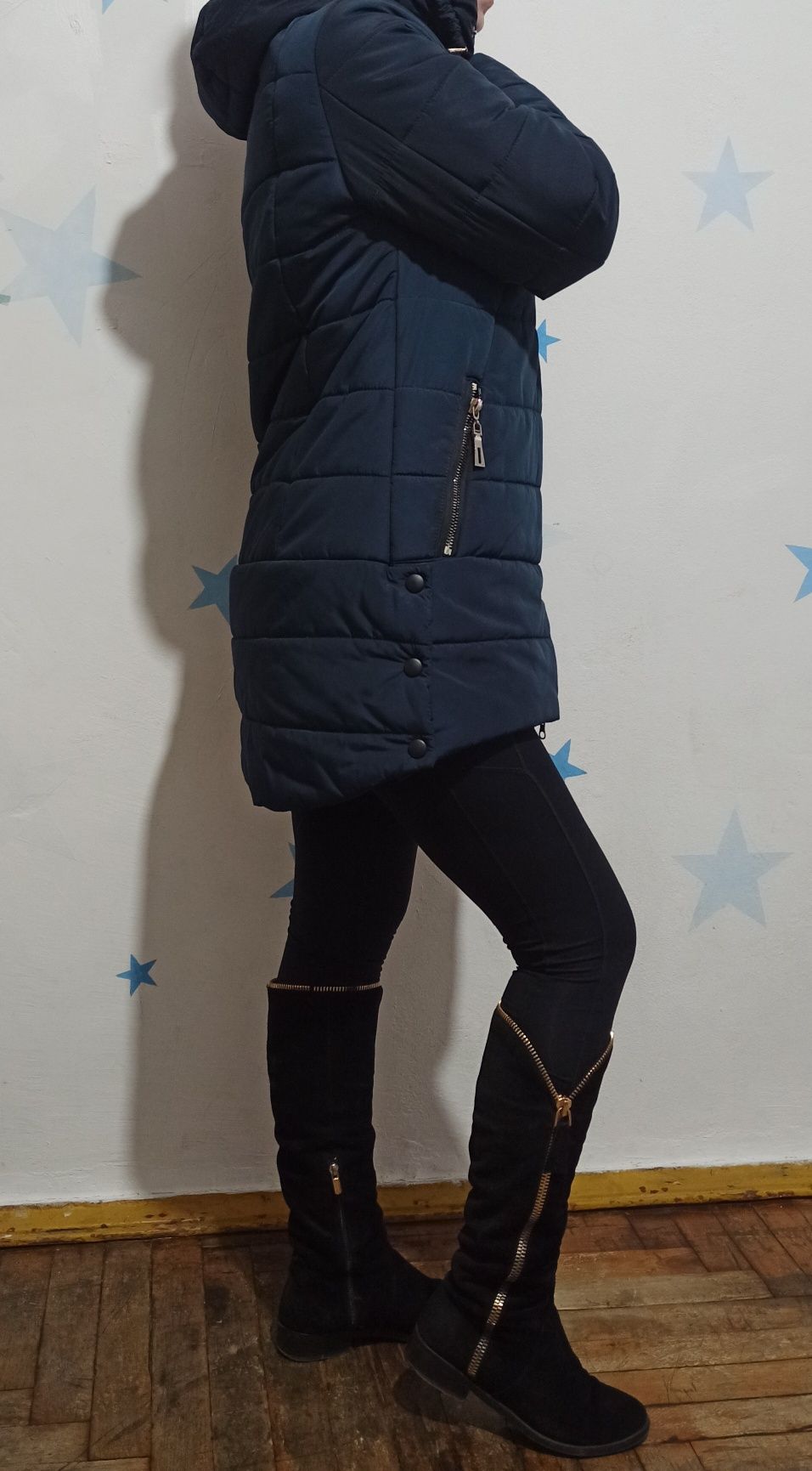 Зимняя куртка, парка темно синяя ботфорты сапоги