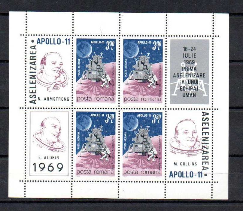 Znaczki Rumunia Kosmos APOLLO 11 arkusik