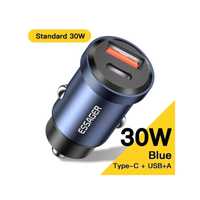 Essager 30W ładowarka do zapalniczki auta na USB-A i USB-C niebieska