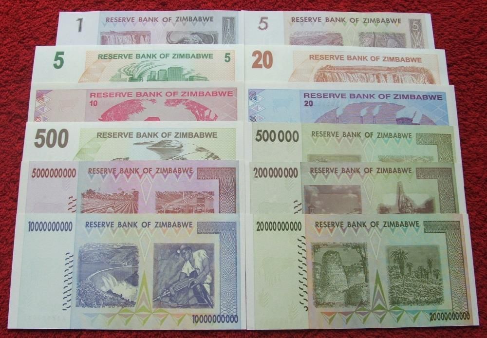 ZIMBABWE Kolekcjonerskie Banknoty Zestaw - 14 sztuk UNC