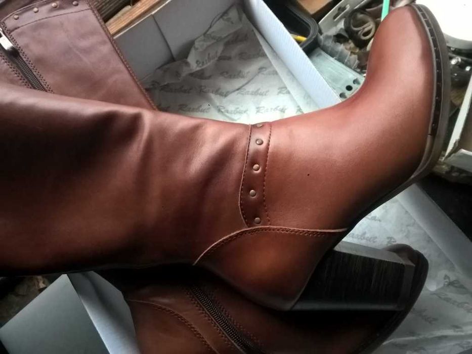 NOWE Buty-Kozaki Kowbojki Damskie38 Natural skóra100% Jasny BRĄZ+Fleki