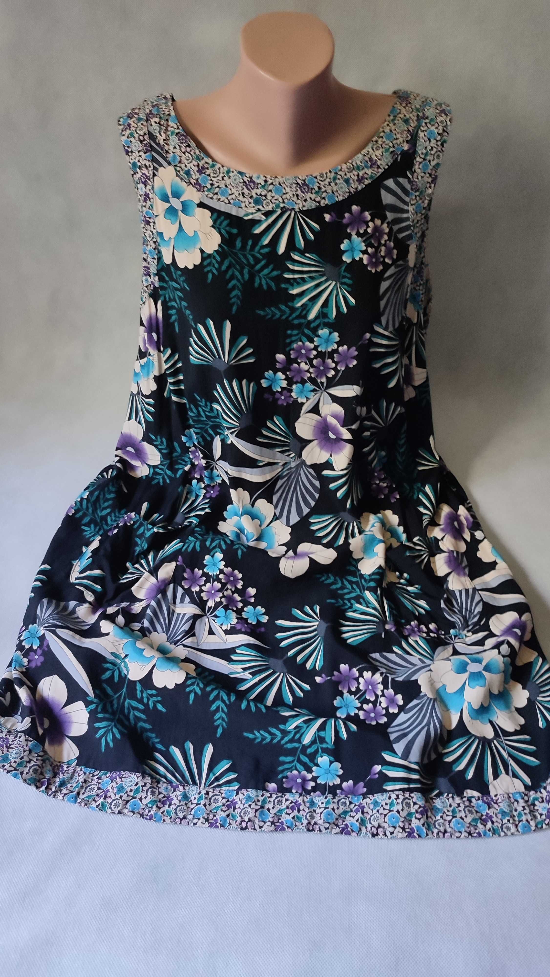 Wiskozowa krótka sukienka plus size tunika w kwiaty rozmiar 54