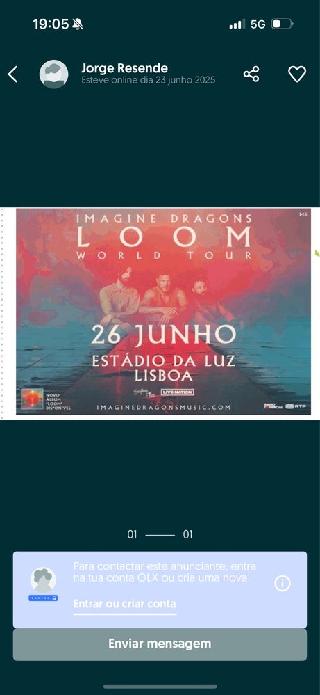 Bilhetes imagine dragons