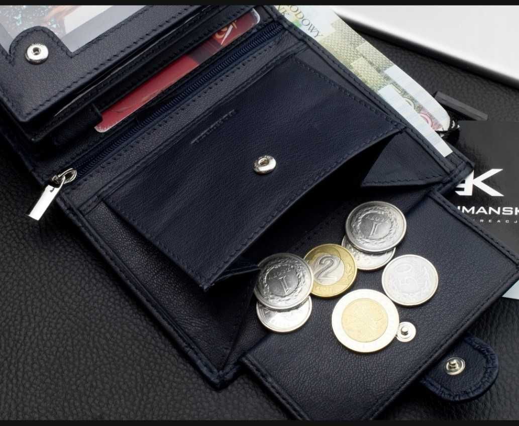 Kochmanski; męski skórzany granatowy duży portfel; RFID; premium!