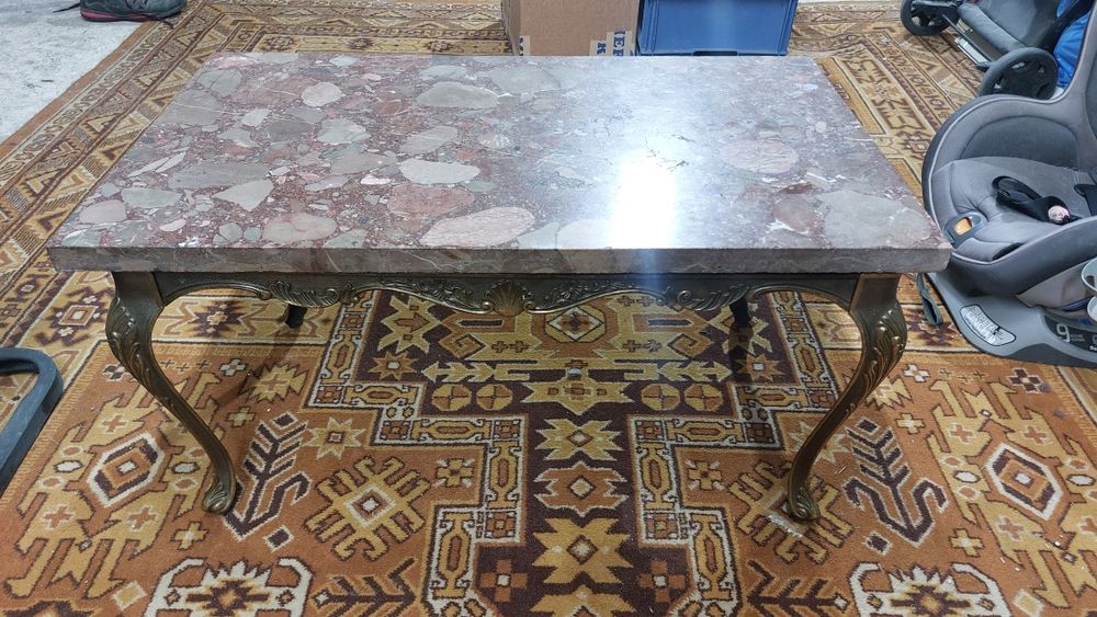 Stolik marmur  kawowy mosiądz