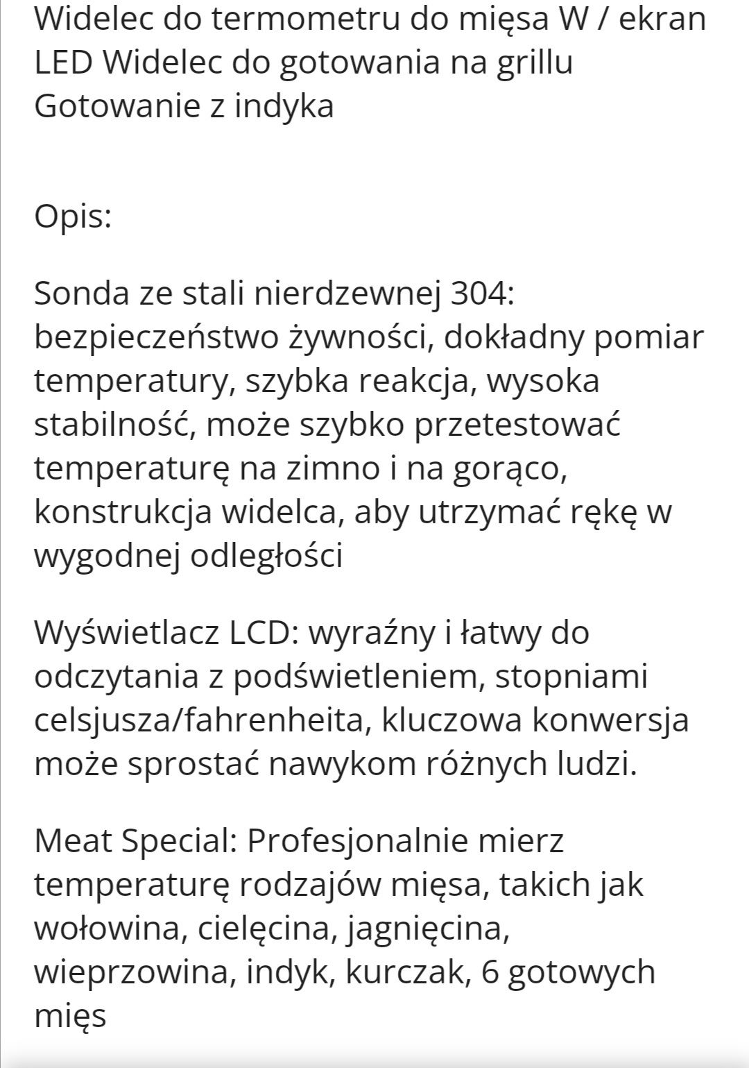 Termometr/Widelec do mierzenia temperatury mięsa, z ekranem Led, nowy