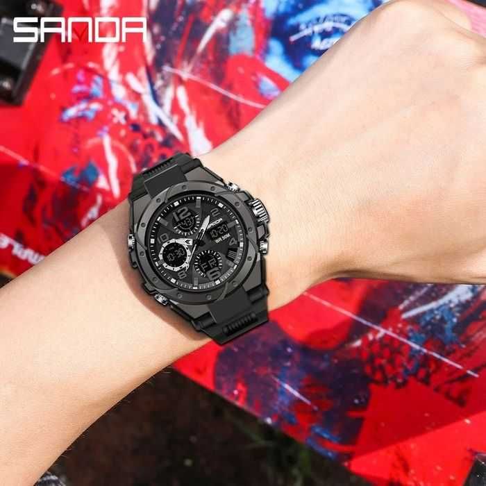 Мужские часы, наручные часы SANDA 6008 Black спортивные часи, годинник