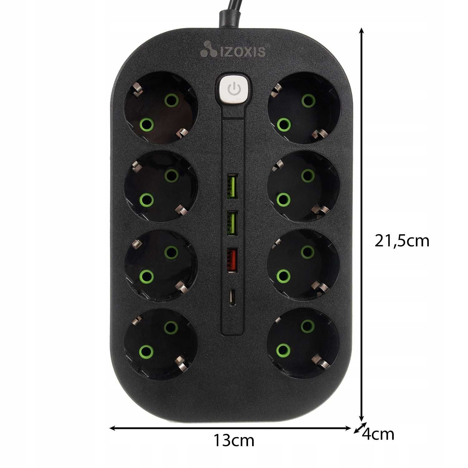 Przedłużacz Listwa Zasilająca 8 Gniazd + 3 Gniazda USB + Typ-C 2m