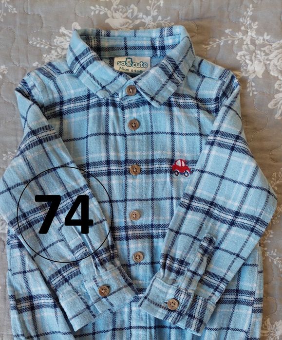 68 74 So Cute NOWA koszula body z miękkiej flaneli