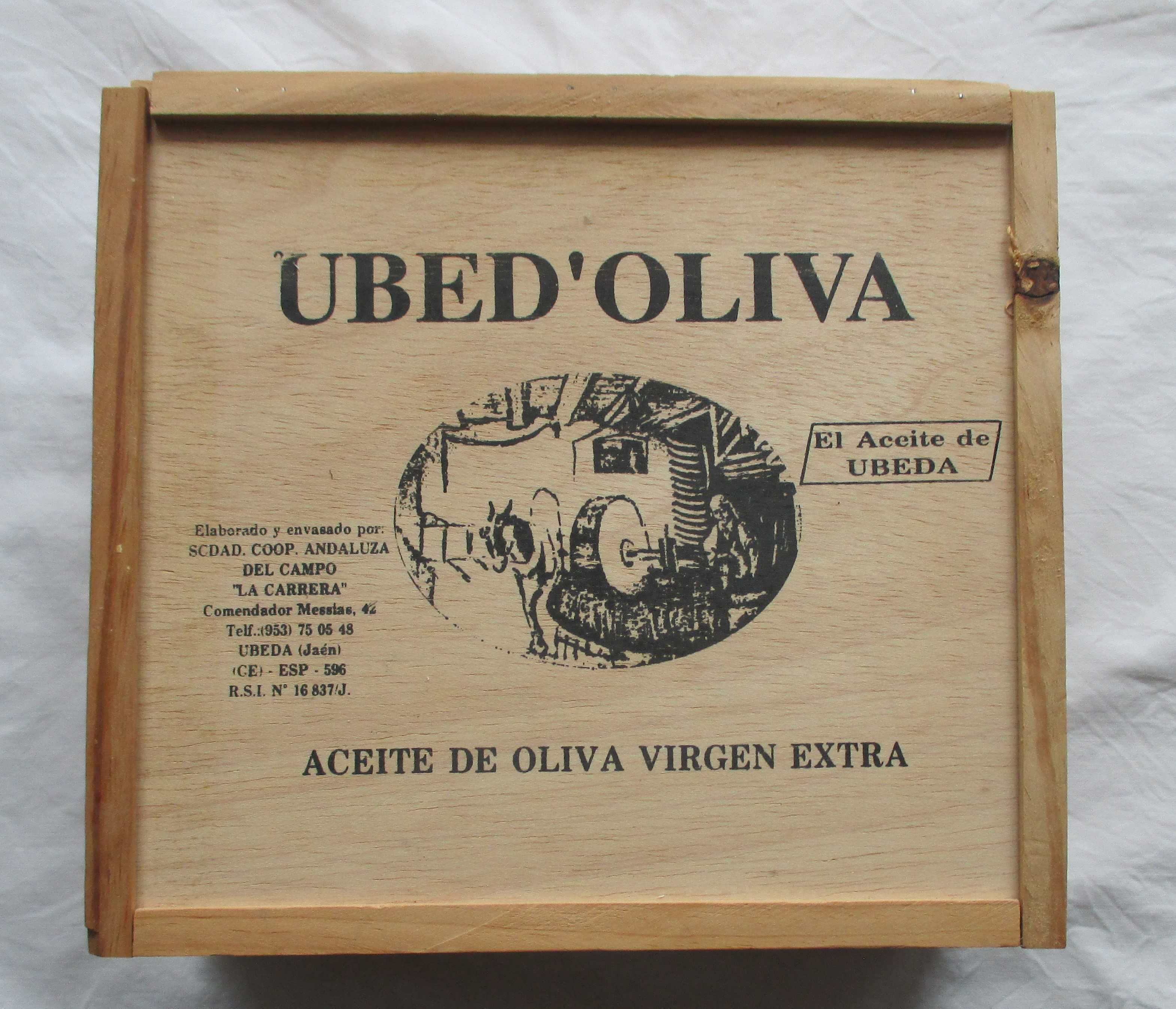 Caixa de Madeira Vintage de Garrafas de Azeite