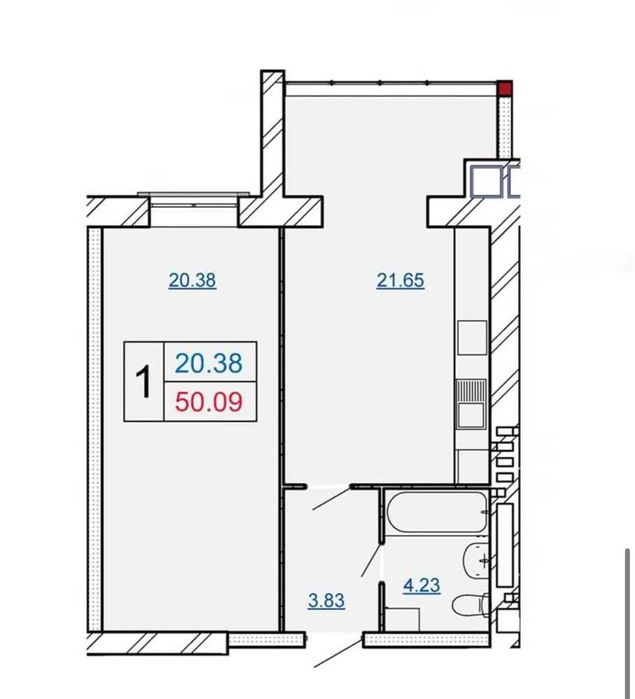 Однокімнатна квартира площею 50м2 в новому житловому комплексі