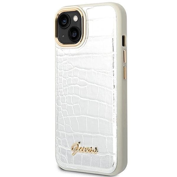 Etui Guess Croco Collection na iPhone 14 Plus - srebrne