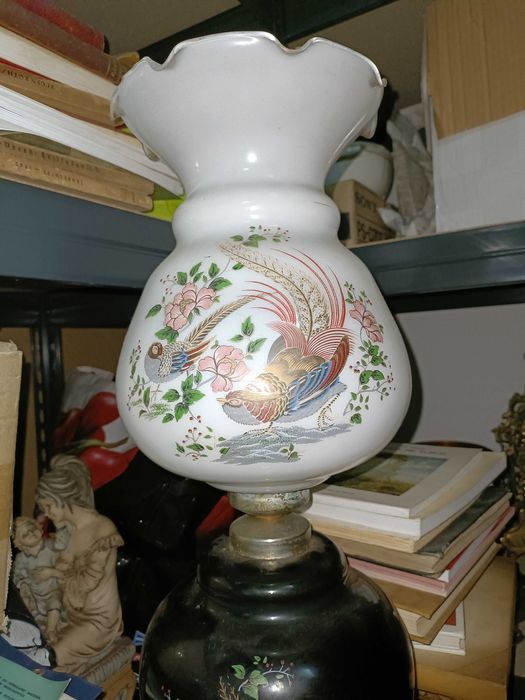 candeeiro de mesa, grande, metal + porcelana