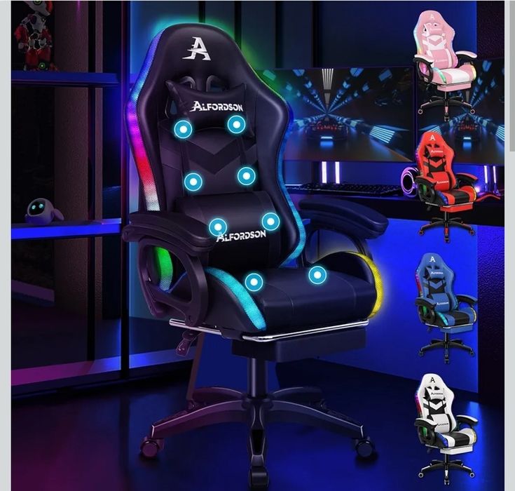 ALFORDSON 12 kolorów RGB LED fotel gamingowy i 8-punktowy masaż