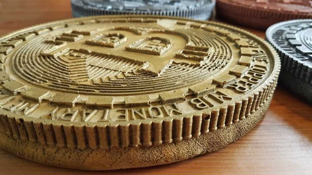 Duża moneta Bitcoin z kamienia, 22 cm