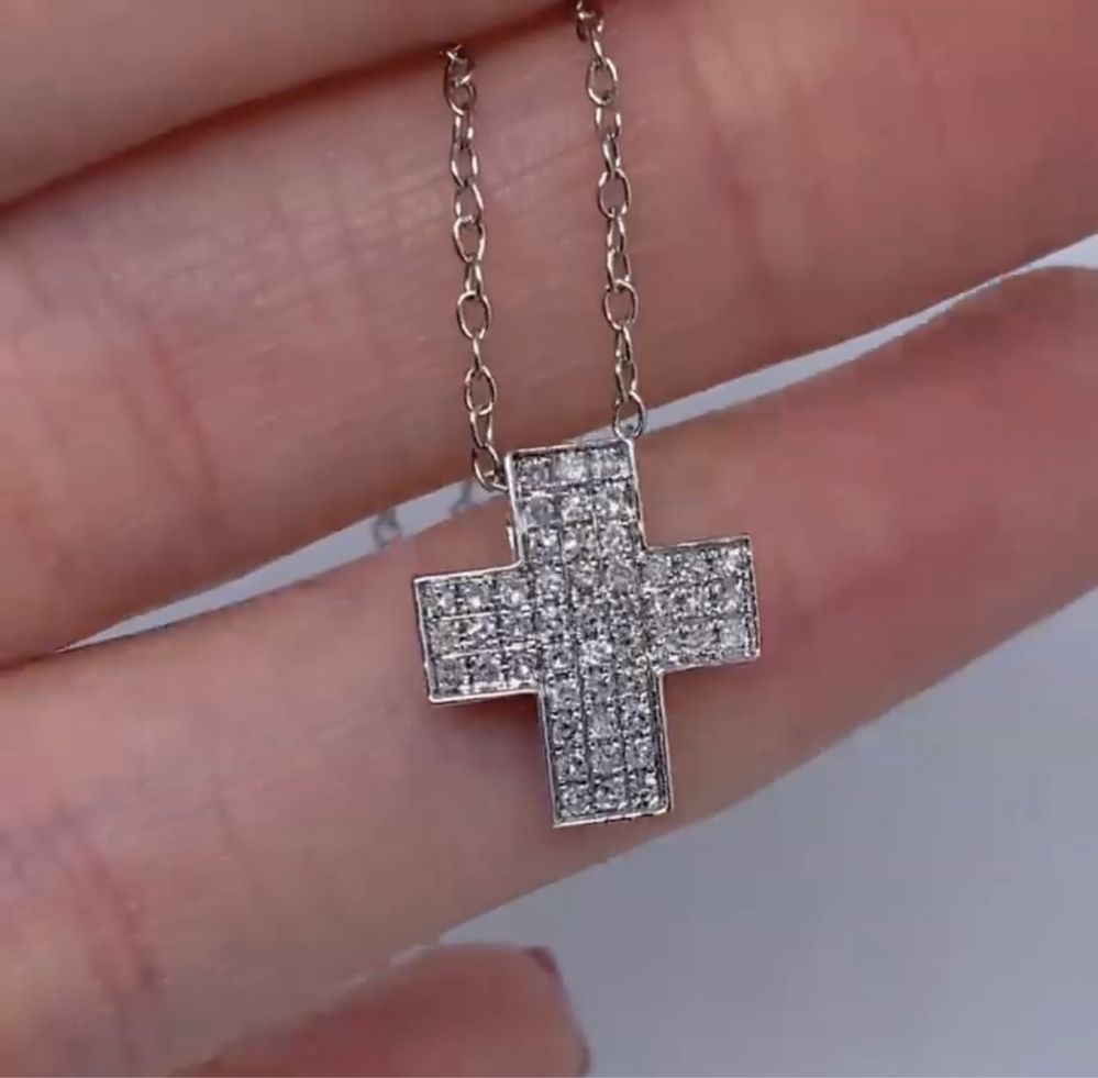 Крестик с бриллиантами 0.25ct крест золото 585