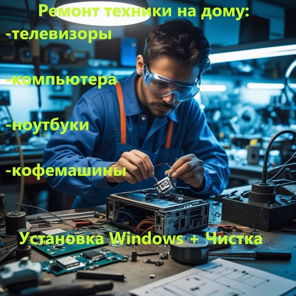 Срочный ремонт компьютеров и ноутбуков, телевизоров, кофемашин на дому