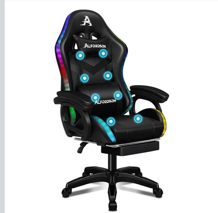ALFORDSON 12 kolorów RGB LED fotel gamingowy i 8-punktowy masaż
