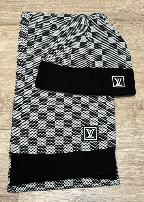 Nowy męski komplet czapka z szalikiem Louis Vuitton