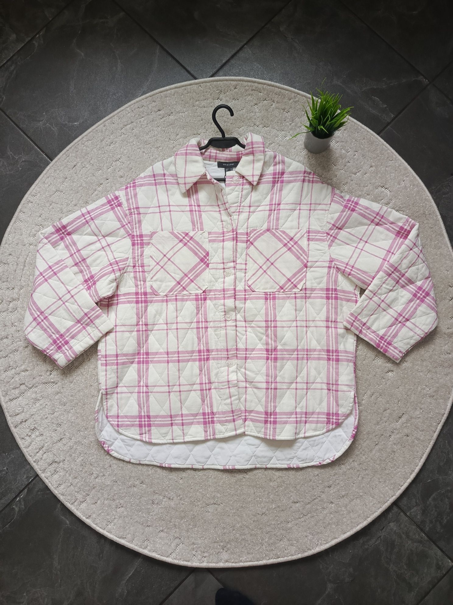 Różowa pikowana kurtka koszulowa w kratę Primark rozmiar 42 (L/XL)