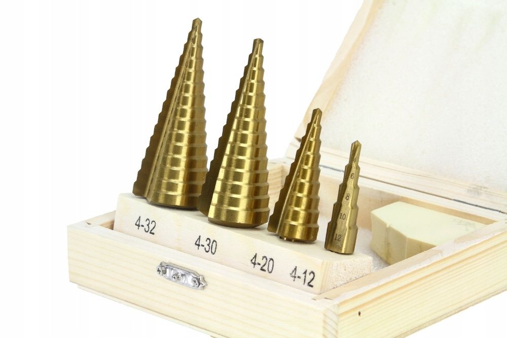 ZESTAW WIERTŁ STOPNIOWYCH 4PCS 4-32mm / wiertła stożkowe / choinki