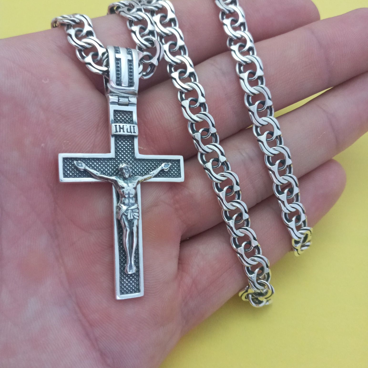 Срібний хрестик та ланцюжок 925 проба ланцюг хрест кулон підвіска