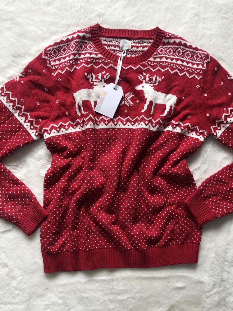 The Little Tailor męski czerwony świąteczny sweterek w stylu norweskim
