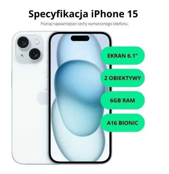 NOWOŚĆ! iPhone 15 128GB Black/ Gwarancja 24msc/raty 0%