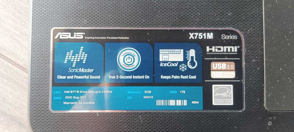 Asus X751 17.3 під ремонт.Великий екран. CPU Intel. Ram:8gb HDD:1000gb
