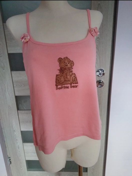 Koszulka na ramiączkach różowa z misiem, rozmiar XL - 100% bawełna
