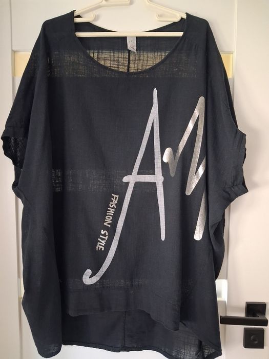 Czarna lniana włoska bluzka